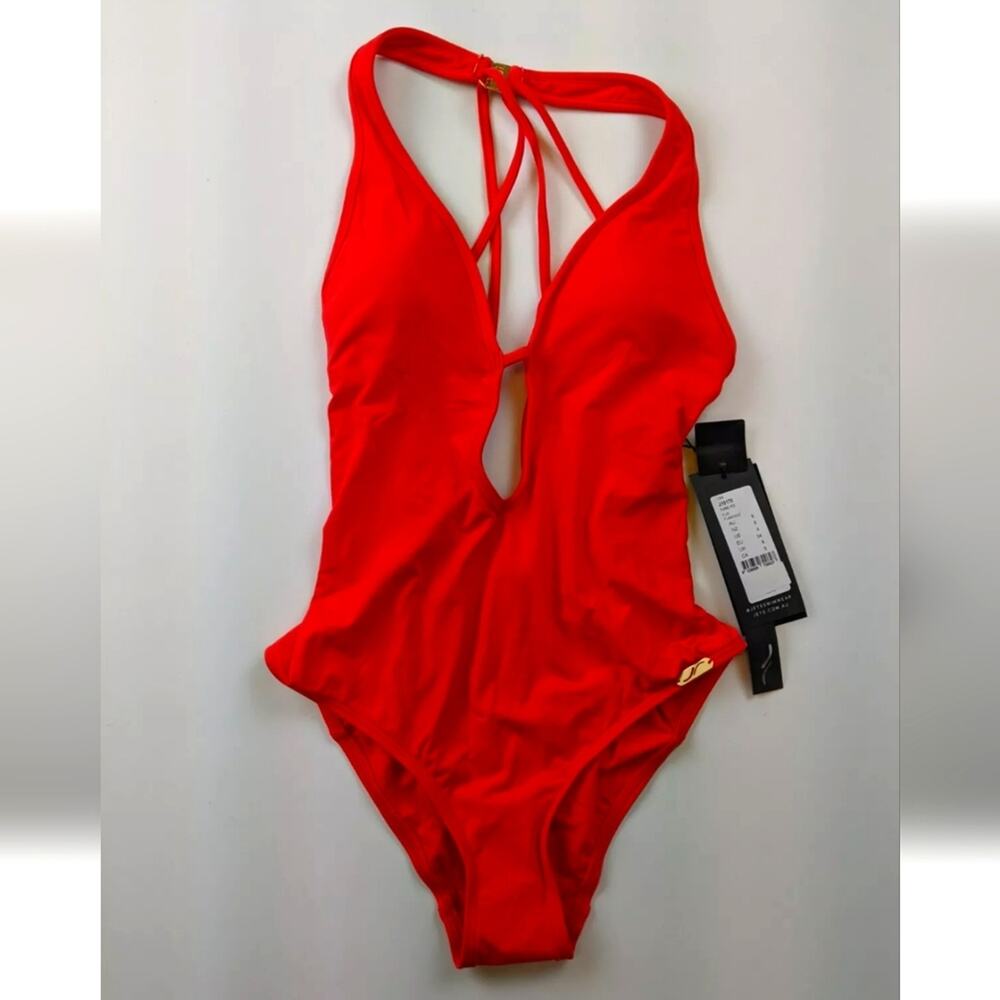 Jets Illuminate Plunge One Piece, Flamingo, Women's 4